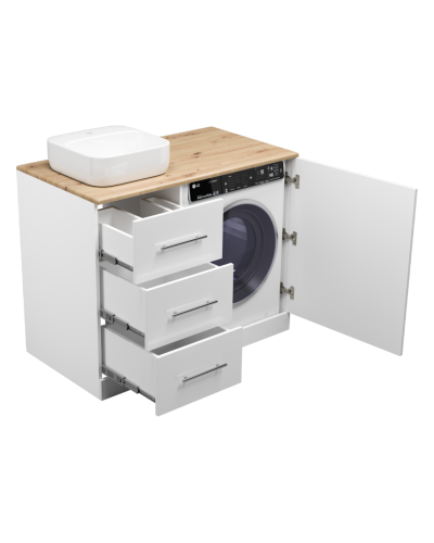 Респект -110 Тумба с 3 ящ. под стиральную машину левая (белая ПВХ/Дуб Тиссано)