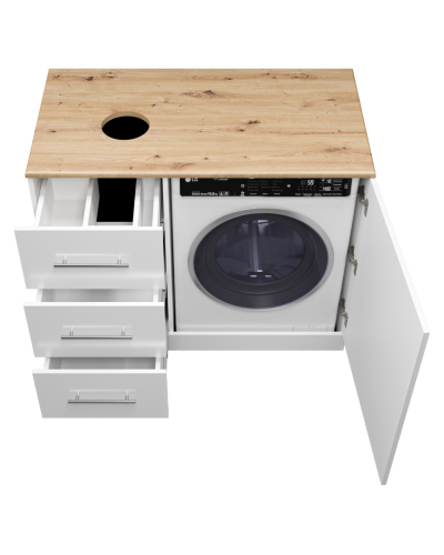 Респект -110 Тумба с 3 ящ. под стиральную машину левая (белая ПВХ/Дуб Тиссано)