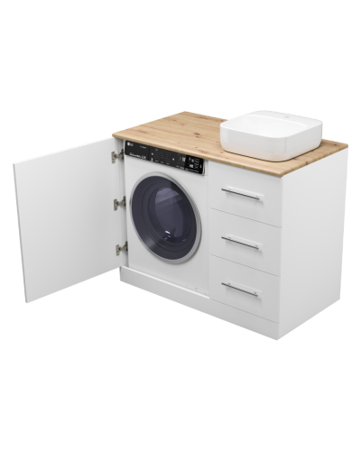 Респект -110 Тумба с 3 ящ. под стиральную машину правая (белая ПВХ/Дуб Тиссано)