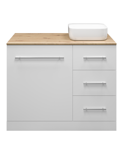 Респект -110 Тумба с 3 ящ. под стиральную машину правая (белая ПВХ/Дуб Тиссано)