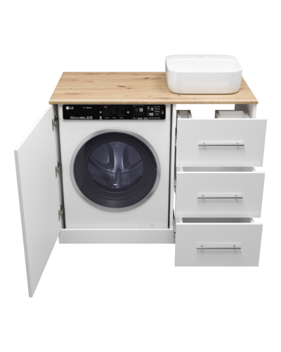 Респект -110 Тумба с 3 ящ. под стиральную машину правая (белая ПВХ/Дуб Тиссано)
