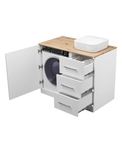 Респект -110 Тумба с 3 ящ. под стиральную машину правая (белая ПВХ/Дуб Тиссано)