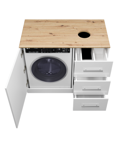 Респект -110 Тумба с 3 ящ. под стиральную машину правая (белая ПВХ/Дуб Тиссано)
