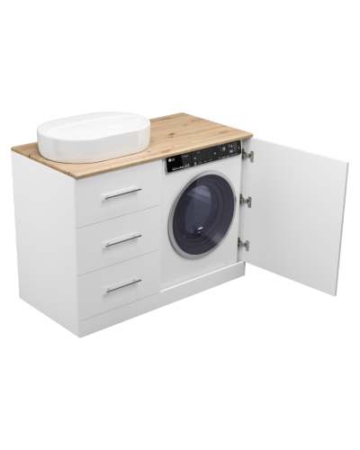 Респект -120 Тумба с 3 ящ. под стиральную машину левая (белая ПВХ/Дуб Тиссано)