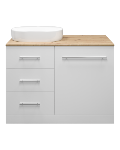 Респект -120 Тумба с 3 ящ. под стиральную машину левая (белая ПВХ/Дуб Тиссано)