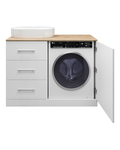 Респект -120 Тумба с 3 ящ. под стиральную машину левая (белая ПВХ/Дуб Тиссано)