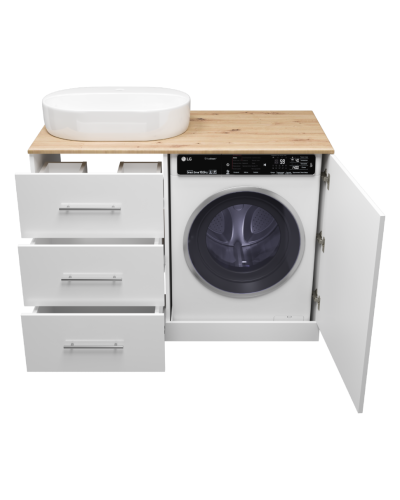 Респект -120 Тумба с 3 ящ. под стиральную машину левая (белая ПВХ/Дуб Тиссано)