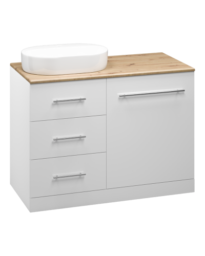 Респект -120 Тумба с 3 ящ. под стиральную машину левая (белая ПВХ/Дуб Тиссано)