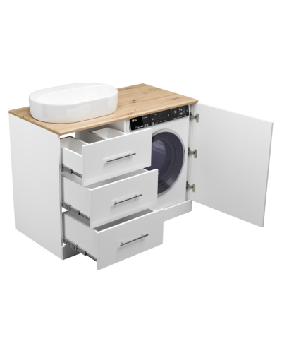 Респект -120 Тумба с 3 ящ. под стиральную машину левая (белая ПВХ/Дуб Тиссано)