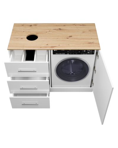 Респект -120 Тумба с 3 ящ. под стиральную машину левая (белая ПВХ/Дуб Тиссано)