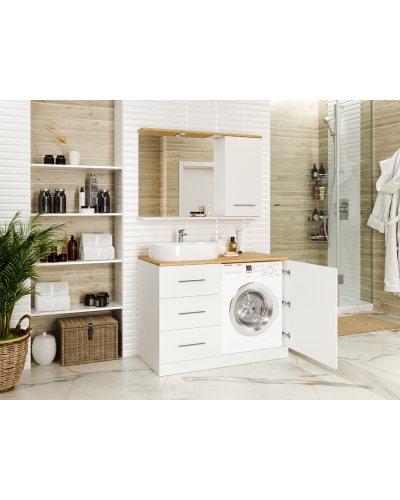 Респект -120 Тумба с 3 ящ. под стиральную машину левая (белая ПВХ/Дуб Тиссано)