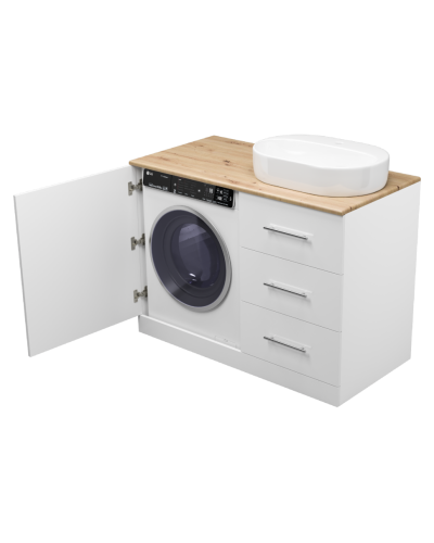 Респект -120 Тумба с 3 ящ. под стиральную машину правая (белая ПВХ/Дуб Тиссано)
