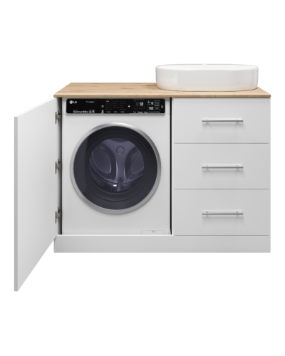 Респект -120 Тумба с 3 ящ. под стиральную машину правая (белая ПВХ/Дуб Тиссано)