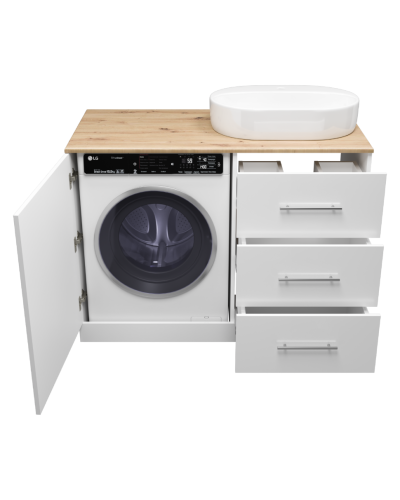 Респект -120 Тумба с 3 ящ. под стиральную машину правая (белая ПВХ/Дуб Тиссано)