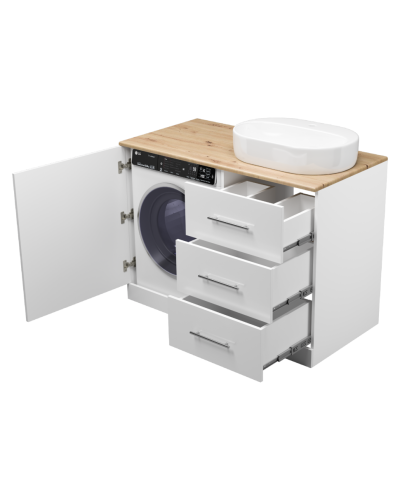 Респект -120 Тумба с 3 ящ. под стиральную машину правая (белая ПВХ/Дуб Тиссано)