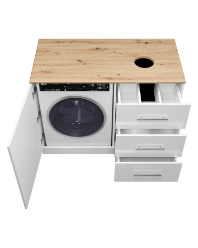 Респект -120 Тумба с 3 ящ. под стиральную машину правая (белая ПВХ/Дуб Тиссано)