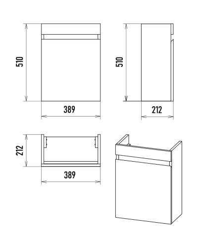 Ронда - 40 Тумба подвесная прямая (бок. ДСП Чикаго, фас.белая эмаль)