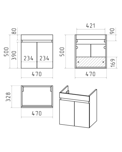 Ронда - 50 Тумба подвесная прямая 2 дв. (бок. ДСП Чикаго, фас.белая эмаль)