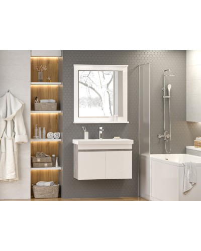 Ронда - 80 Тумба подвесная прямая 2 дв. (бок. ДСП Чикаго, фас.белая эмаль)