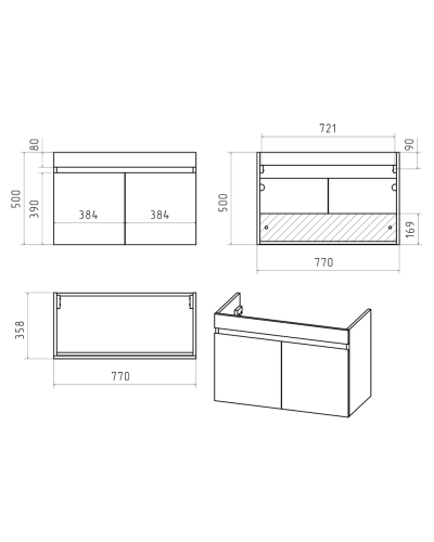 Ронда - 80 Тумба подвесная прямая 2 дв. (бок. ДСП Чикаго, фас.белая эмаль)
