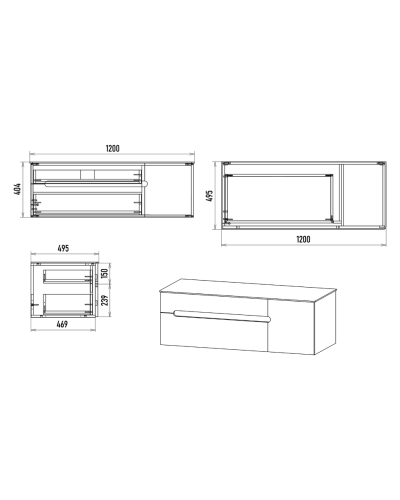 Роял -120 Тумба подвесная с 2 ящ. 1 дв. черный