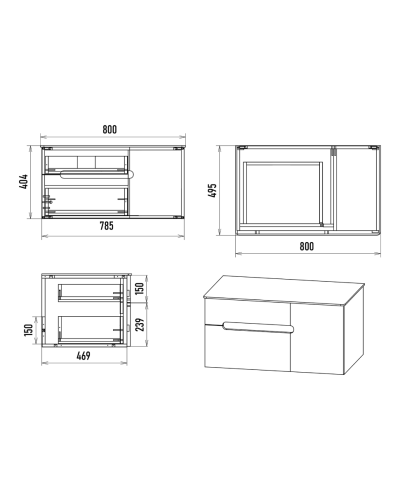 Роял - 80 Тумба подвесная с 2 ящ. 1 дв. черный