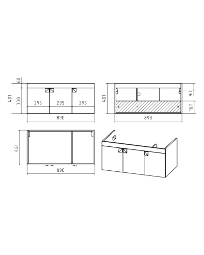 Сахара - 90 Тумба прямая подвесная белая