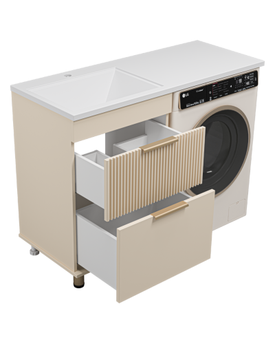 ENFIDA - 60 Тумба напольная 2 ящ. под стир. машину, бежевая мат. эмаль (Энфида)