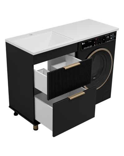 ENFIDA - 60 Тумба напольная 2 ящ. под стир. машину, черная мат. эмаль (Энфида)