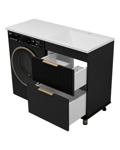 ENFIDA - 60 Тумба напольная 2 ящ. под стир. машину, черная мат. эмаль (Энфида)