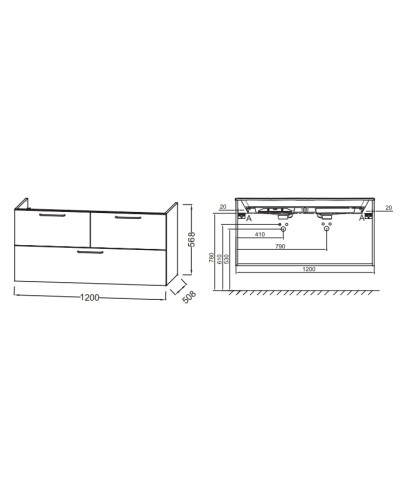 Тумба под раковину Jacob Delafon Odeon Rive Gauche 120 EB2545-R9-N18 подвесная Белая ручки Черные