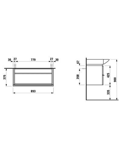 Тумба белый матовый 89,3 см 1 выдвижной ящик Laufen Case 4.0125.1.075.463.1