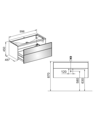 Тумба белый глянец/белое стекло 99,6 см KEUCO Royal Reflex 34070210000