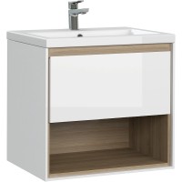 Тумба под раковину Cersanit Louna 60 SZ-LOU-CO60/Wh подвесная Белый глянец дуб Эврика
