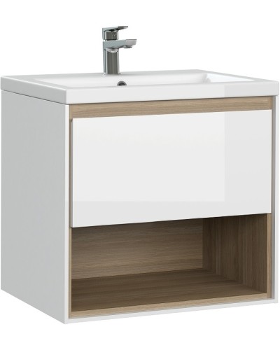 Тумба под раковину Cersanit Louna 60 SZ-LOU-CO60/Wh подвесная Белый глянец дуб Эврика