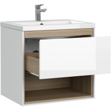 Тумба под раковину Cersanit Louna 60 SZ-LOU-CO60/Wh подвесная Белый глянец дуб Эврика