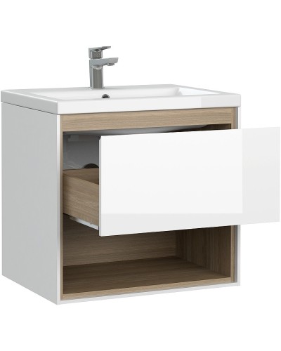 Тумба под раковину Cersanit Louna 60 SZ-LOU-CO60/Wh подвесная Белый глянец дуб Эврика