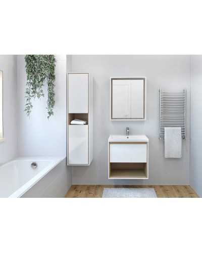 Тумба под раковину Cersanit Louna 60 SZ-LOU-CO60/Wh подвесная Белый глянец дуб Эврика