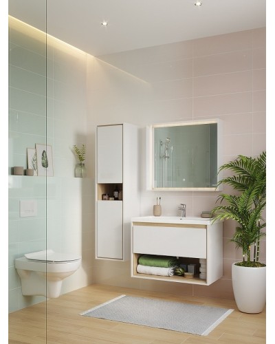 Тумба под раковину Cersanit Louna 60 SZ-LOU-CO60/Wh подвесная Белый глянец дуб Эврика