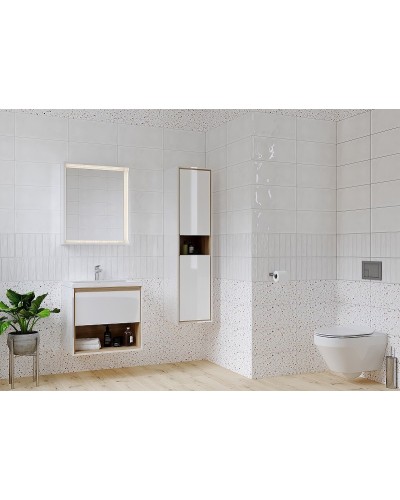 Тумба под раковину Cersanit Louna 60 SZ-LOU-CO60/Wh подвесная Белый глянец дуб Эврика