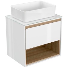 Тумба под раковину Cersanit Louna 60 SZ-LOU60-BL/Wh подвесная Белый глянец дуб Эврика