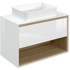 Тумба под раковину Cersanit Louna 80 SZ-LOU80-BL/Wh подвесная Белый глянец дуб Эврика