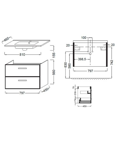 Тумба под раковину Jacob Delafon Ola 81 EB391RU-N14 подвесная Серый антрацит
