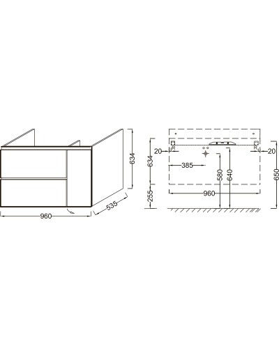 Тумба под раковину Jacob Delafon Soprano 96 EB1331-E10 подвесная Квебекский дуб