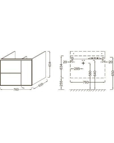 Тумба под раковину Jacob Delafon Soprano 76 EB1330-E10 подвесная Квебекский дуб