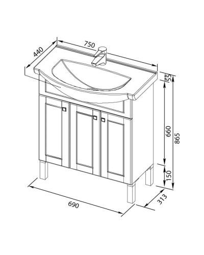 Тумба белый/патина золото 69 см Aquanet Честер 00186100