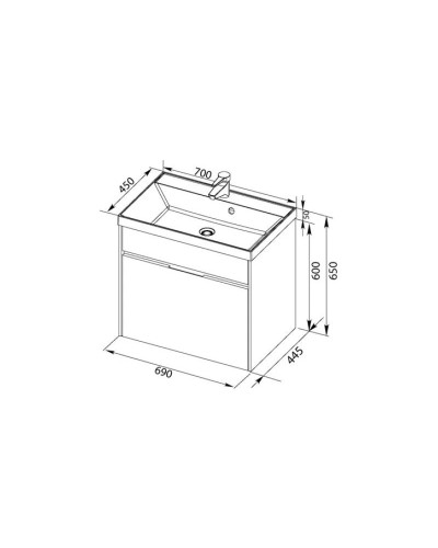 Тумба белый/черный 69 см Aquanet Латина 00180001