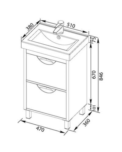 Тумба белый/венге 47 см Aquanet Гретта 00171587