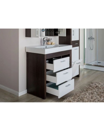 Тумба венге/белый 96 см с бельевой корзиной Aquanet Тиана 00172680