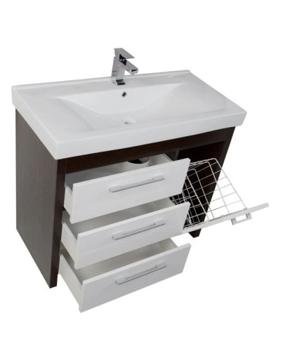 Тумба венге/белый 96 см с бельевой корзиной Aquanet Тиана 00172680